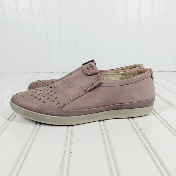 Ecco Pink Purple Laser Cut Leather Slip On Comfy Flat Loafers C852 - Picture 1 of 13